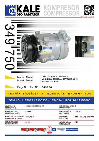 Kale 349750 Klima Kompresörü Vectra A 2.0 (88-95)-Calıbra A 2.0 (