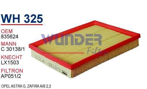 WUNDER WH325/1 HAVA FİLTRESİ - OPEL ASTRA G - ZAFİRA A / B 2,2 SÜ