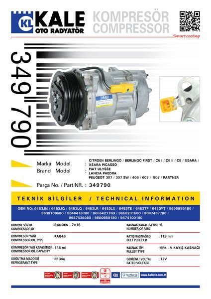 Kale 349790 Klima Kompresörü P307-P607-P807-Partner-Berlıngo-C8-C
