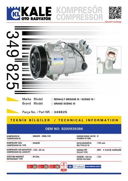 Kale 349825 Klima Kompresörü Mgn Iıı-Fluence-Kng Iıı
