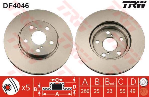 Trw Df4046 Fren Diski Ön Avensıs 1997 Sonrası Havalı 260Mm
