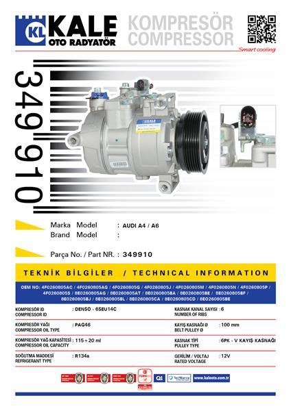 Kale 349910 Klima Kompresörü A4 1.6-1.8-2.0-1.9Tdi-2.7Tdı-3.0Tdı(