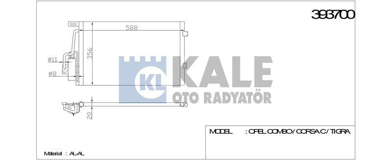 Kale 393700 Klima Radyatörü Corsa C 2000 Sonrası Combo 2000 Sonrası Tıgra B 2004 Sonrası 590