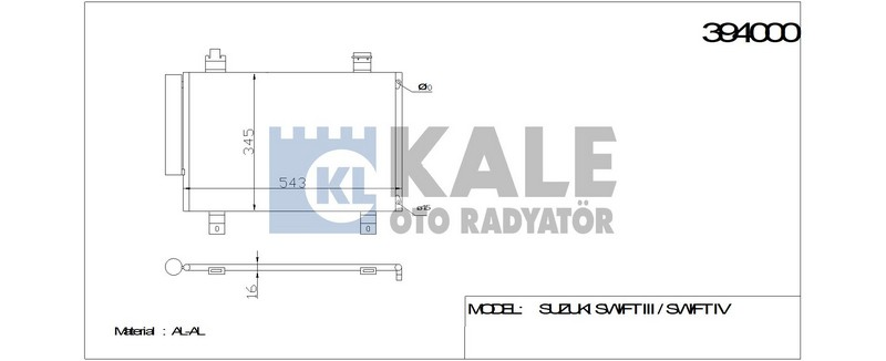 Kale 394000 Klima Radyatörü Swıft Iıı Iv Al Al 542X342X16