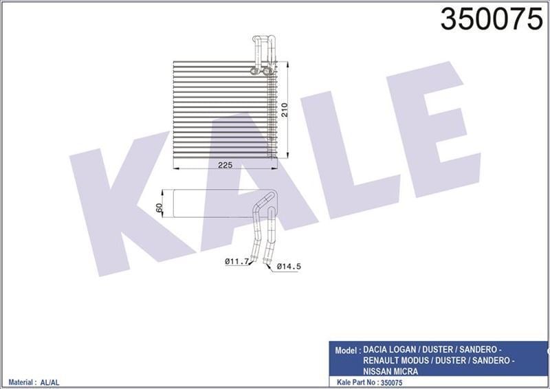 Kale 350075 Klima Evaporatör Logan 11-Modus 04-Duster 10-Mıcra 03