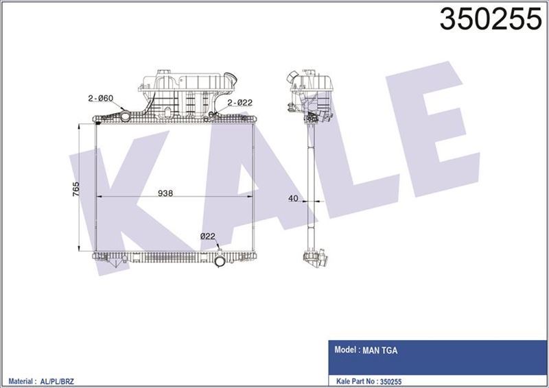 Kale 350255 Radyatör Al/Brz Man Tga Çerçevesiz Mt 765×938×40
