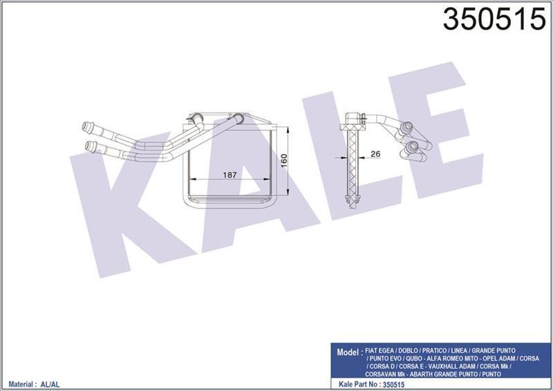 Kale 350515 Kalorifer Radyatörü Egea Doblo Pratıco Lınea Punto Mı