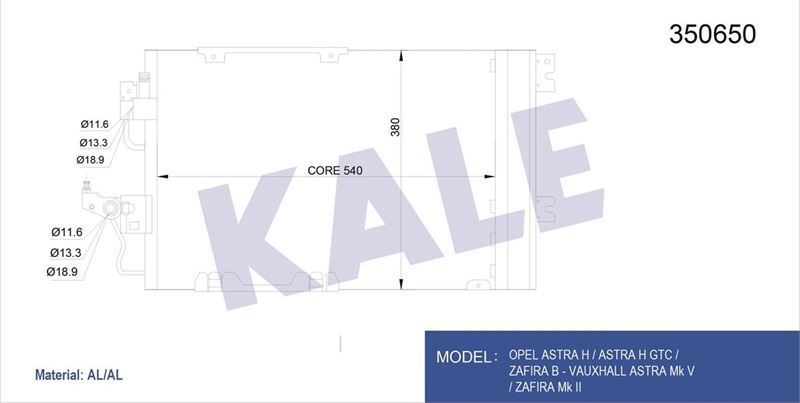 Kale 350650 Klima Radyatörü 585×382×16 Astra H Zafıra B 1.2 1.6 1