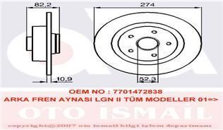 Valeo 197312 Fren Diski Arka Laguna Iı 2001 Sonrası Düz 274Mm
