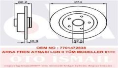 Valeo 197312 Fren Diski Arka Laguna Iı 2001 Sonrası Düz 274Mm
