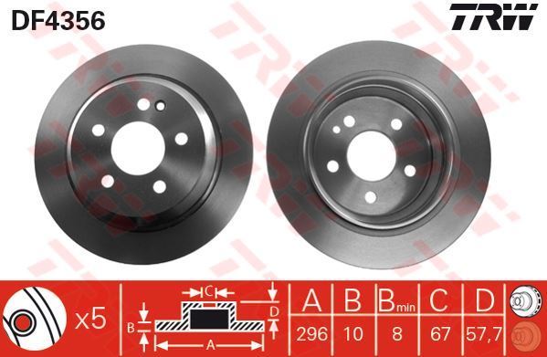 Trw Df4356 Fren Diski Arka Vıano W639 2003 Sonrası Vıto W639 2003 Sonrası Düz 296Mm