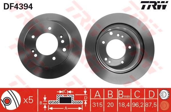 Trw Df4394 Fren Diski Arka Sorento 2002 Sonrası Havalı 315Mm