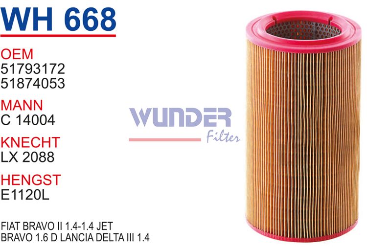 WUNDER WH668 HAVA FİLTRESİ - FİAT BRAVO II 1.4-1.4 JET-BRAVO 1.6