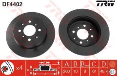 Trw Df4402 Fren Diski Arka Cıvıc Hb 01-05 / Zr 2001 Sonrası Düz 260Mm