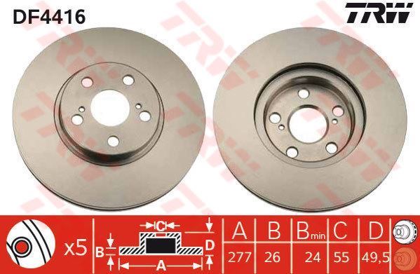 Trw Df4416 Fren Diski Ön Avensıs 03-08 1.6 Vvtı Havalı 277Mm