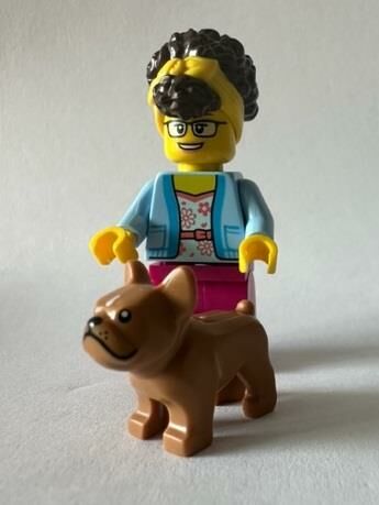 Orjinal Lego Minifigür Woman with French bulldog