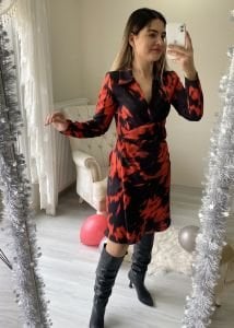desenli drape detaylı elbise