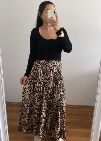 Leopar desenli etek