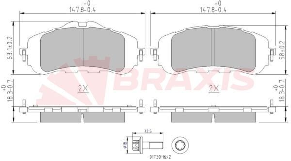 Peugeot 308 2013-2021 Arası 1.6 HDi, 1.6 HDi / BlueHDi 115, 1.6 THP, 1.2 VTi 72, 1.6 THP 125, 1.6 HDi 92, 1.6 THP 155, 1.2 THP 130 Braxis Marka Ön Balata