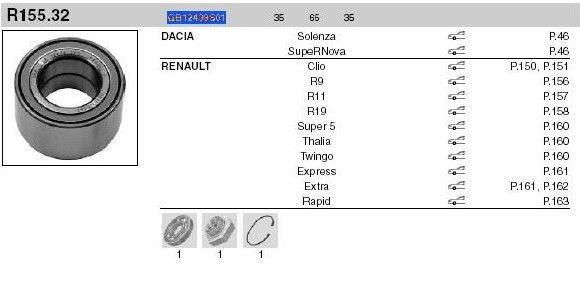 Clio II 1.4 8V Sağ-Sol Ön Teker Rulmanı Snr SNR-GB12438S01