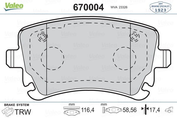Audi A6 1997-2011 Arası 3.0 TFSI quattro Valeo Marka Arka Balata Fişsiz