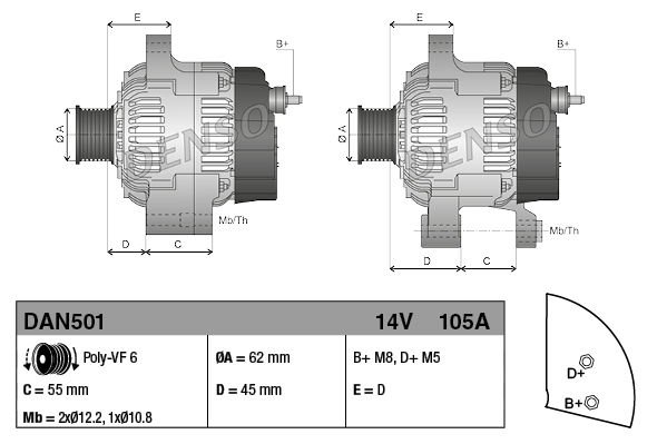 Alfa Romeo 145 1994-2001 Arası 1.9 JTD Denso Marka Alternatör