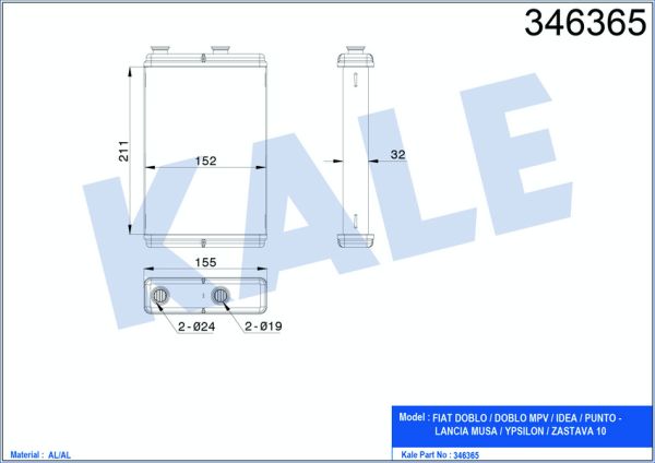 Doblo 1.2 Kalorifer Radyatörü Kale KAL-346365
