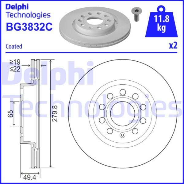 Volkswagen Golf 2004-2014 Arası 1.6 BiFuel, 1.6 TDI, 1.6 MultiFuel, 2.0 R 4motion Delphi Marka Ön Fren Diski