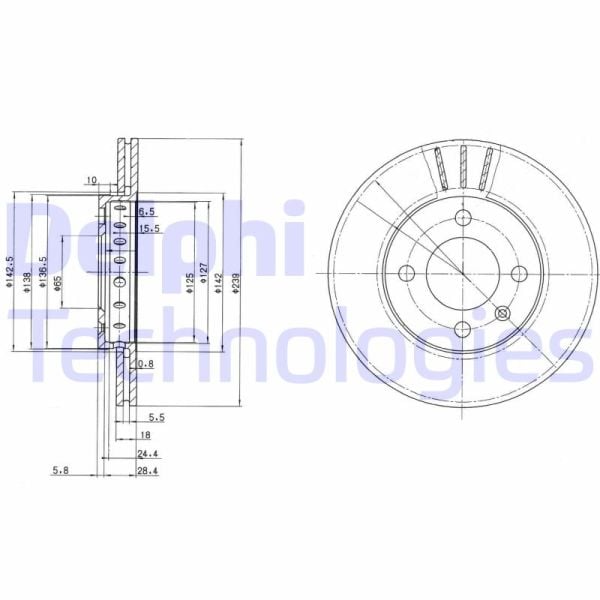 Volkswagen Polo 1994-2009 Arası 55 1.3, 45 1.0, 60 1.4, 100 1.4 16V, 55 1.4, 64 1.9 D, 75 1.6, 100 1.6 Delphi Marka Ön Fren Diski