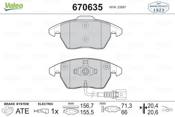 Volkswagen Golf 2004-2014 Arası 1.6 TDI Valeo Marka Ön Balata Fişli
