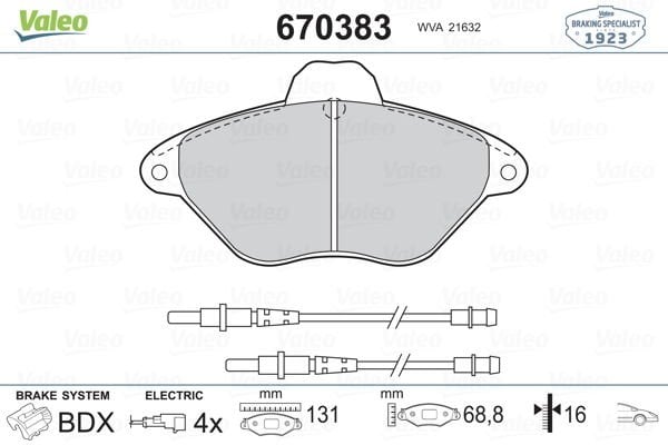 Citroen Xantia 1993-2003 Arası 1.9 Turbo D Valeo Marka Ön Balata Fişli