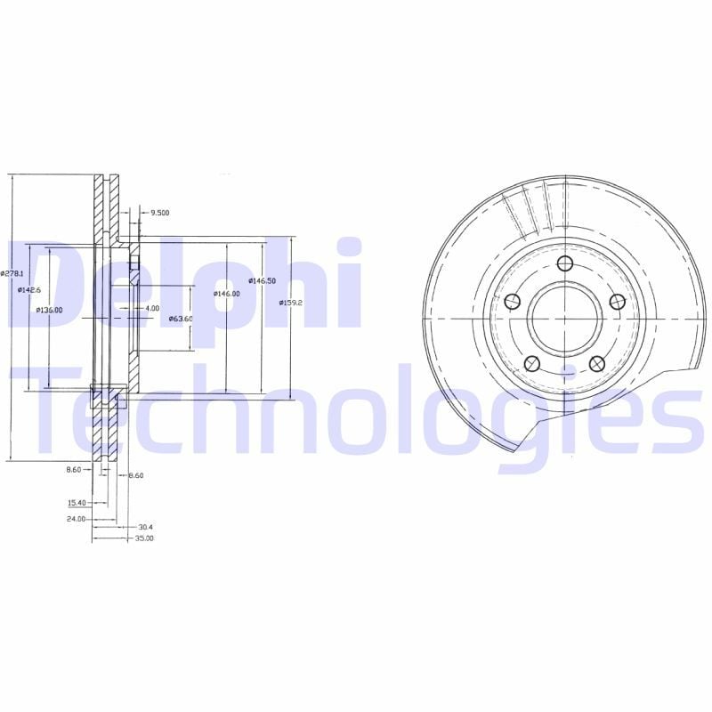 Ford Tourneo Connect 2002-2013 Arası 1.8 TDCi /TDDi /DI, 1.8 16V, 1.8 TDCi Delphi Marka Ön Fren Diski