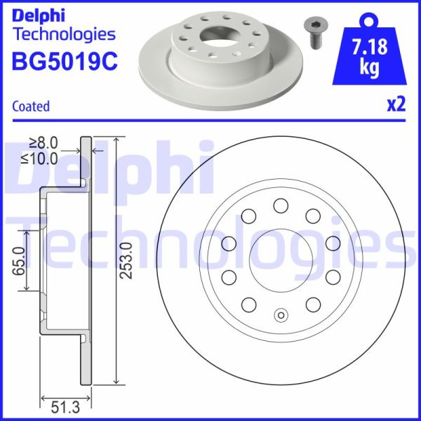 Volkswagen Caddy 2004-2015 Arası 1.9 TDI 4motion Delphi Marka Arka Fren Diski