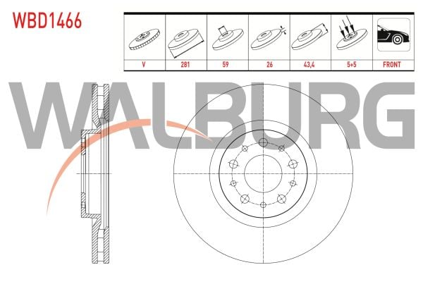 Egea 1.6 E-Torq On Fren Disk Takımı Walburg WBD1466