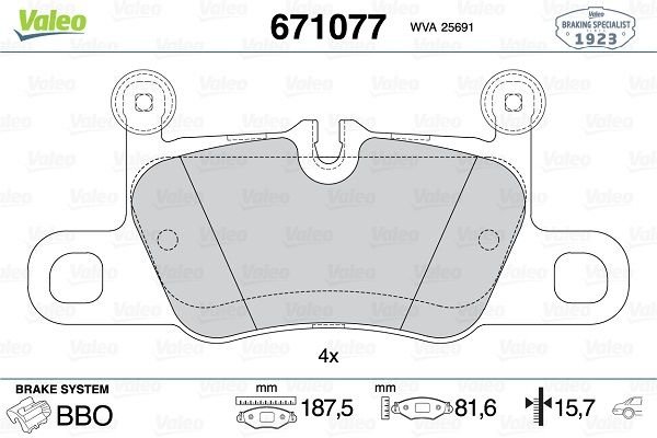Porsche 911 2011-2016 Arası 3.4 Carrera, 3.8 Carrera S, 3.8 Carrera 4S, 3.8 Carrera 4S / 4 GTS, 3.8 Carrera S / GTS Valeo Marka Arka Balata