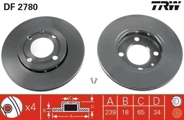Volkswagen Polo 1994-1999 Arası 75 1.6, 60 1.4, 45 1.0, 64 1.9 D, 50 1.0, 55 1.3, 60 1.7 SDI, 55 1.4 TRW Marka Ön Fren Diski