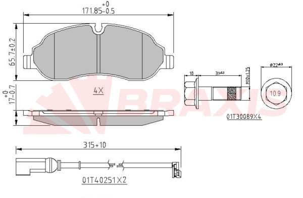 Ford Transit 2013-2017 Arası 2.2 TDCi RWD, 2.2 TDCi, 2.2 TDCi 4x4 Braxis Marka Ön Balata