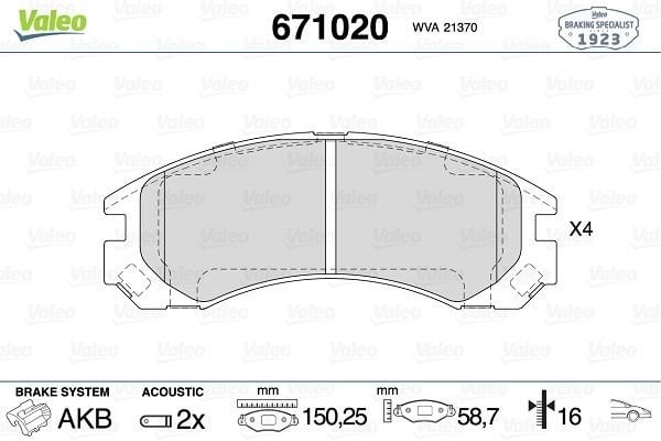 Peugeot 4007 2007-2013 Arası 2.2 HDi, 2.4 16V Valeo Marka Ön Balata