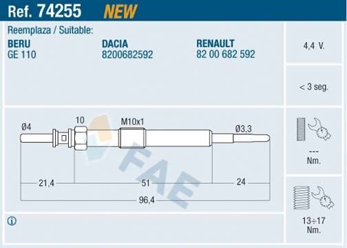 Dacia Duster 2010-2018 Arası 1.5 dCi, 1.5 dCi 4x4 FAE Marka Kızdırma Bujisi