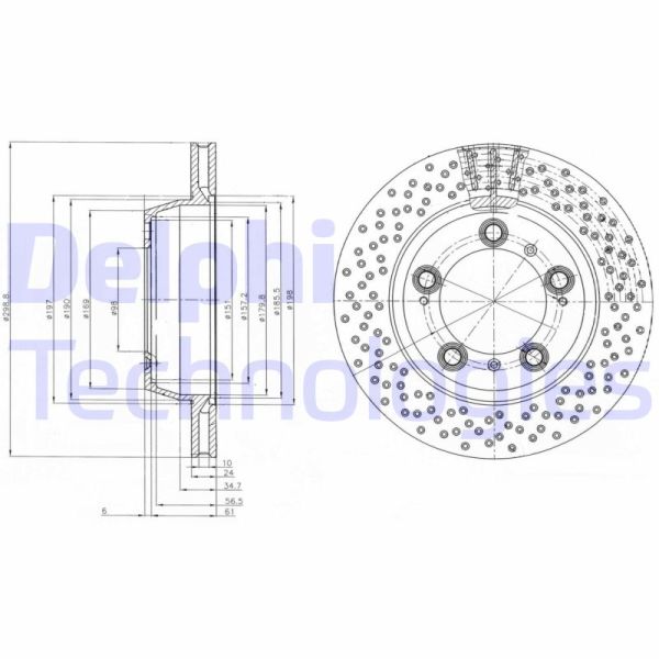 Porsche Boxster 1996-2013 Arası 2.7, S 3.2, S 3.4, 2.9 Delphi Marka Arka Delikli Fren Diski