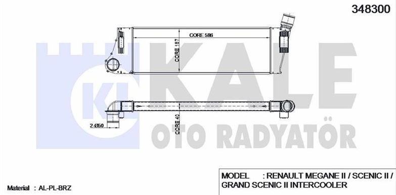 Turbo Radyatörü (İntercooler) Megane II 1.4 16v Kale Marka KAL-348300