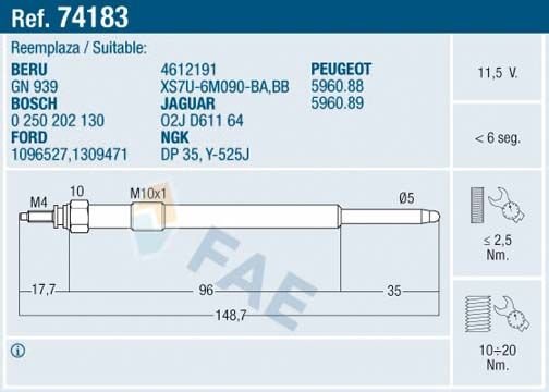 Ford Mondeo 2000-2007 Arası 2.0 16V DI / TDDi / TDCi FAE Marka Kızdırma Bujisi