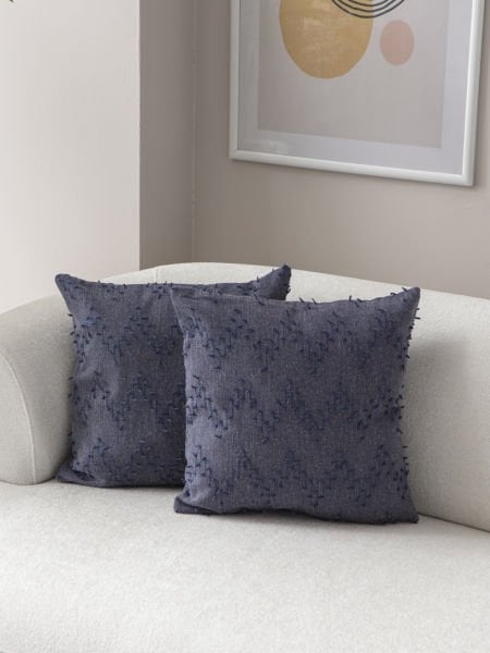 2'li Set Zigzag Desen Bohem Punch Dokuma Kırlent Kılıfı Mavi