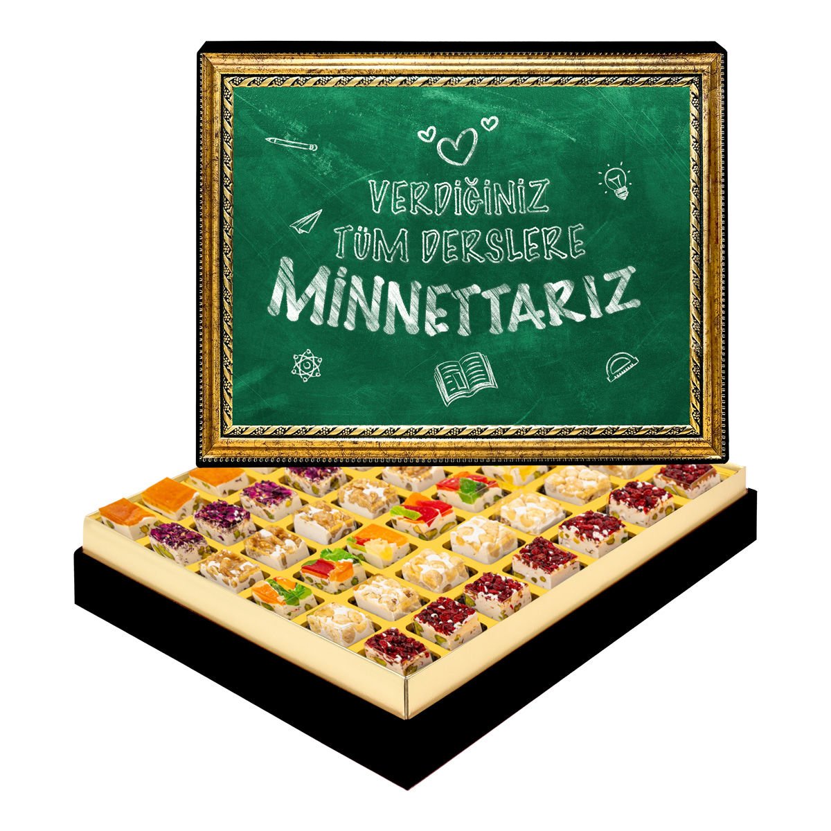 Minnettarız Öğretmenim Çerçeveli Tablo Kutuda Çerezli Nugat