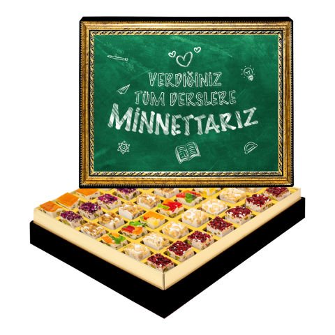 Minnettarız Öğretmenim Çerçeveli Tablo Kutuda Çerezli Nugat