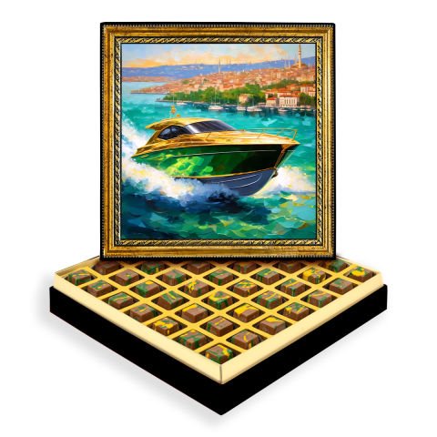 Lüks Tekne Çerçeveli Tablo Kutuda Dubai Çikolatası