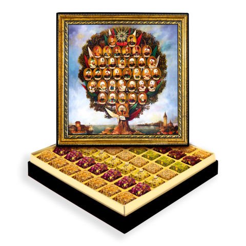 Osmanlı Soy Ağacı Çerçeveli Tablo Kutuda Lokum Büyük Boy (1200 g)