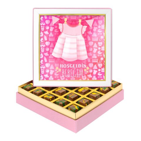 Pembe Elbise Çerçeveli Tablo Kutuda Dubai Çikolatası Orta Boy (300 g)