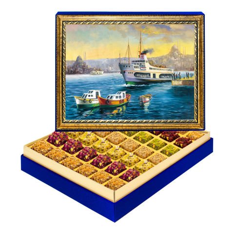 Eskitme Boğazda Vapur Çerçeveli Tablo Kutuda Lokum