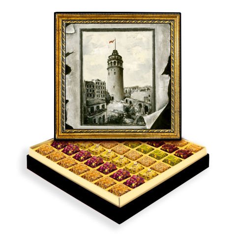 Parşömen Galata Kulesi Çerçeveli Tablo Kutuda Lokum